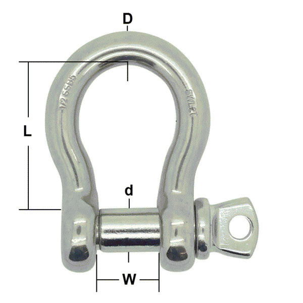 stainless screw pin bow shackle dimensions